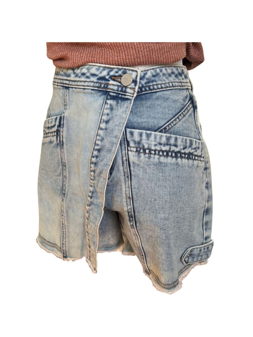 Circus NY Sam Edelman Asymmetrical Wrap Denim Skort Raw Hem Medium Wash Size 26